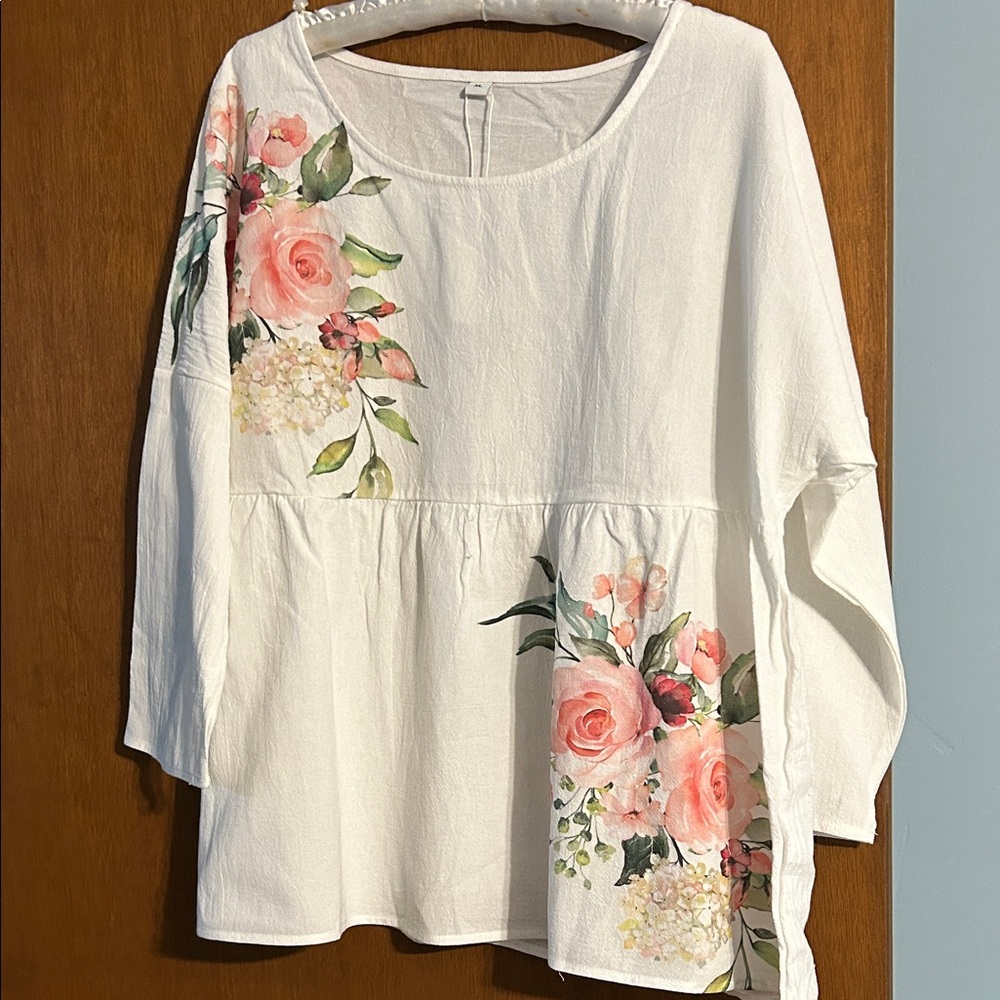 Floral Print White Women's Top